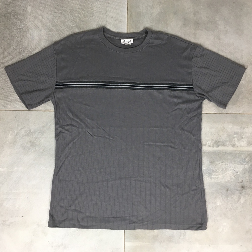 Vintage Saga Striped Grey Textured T-Shirt 1990s